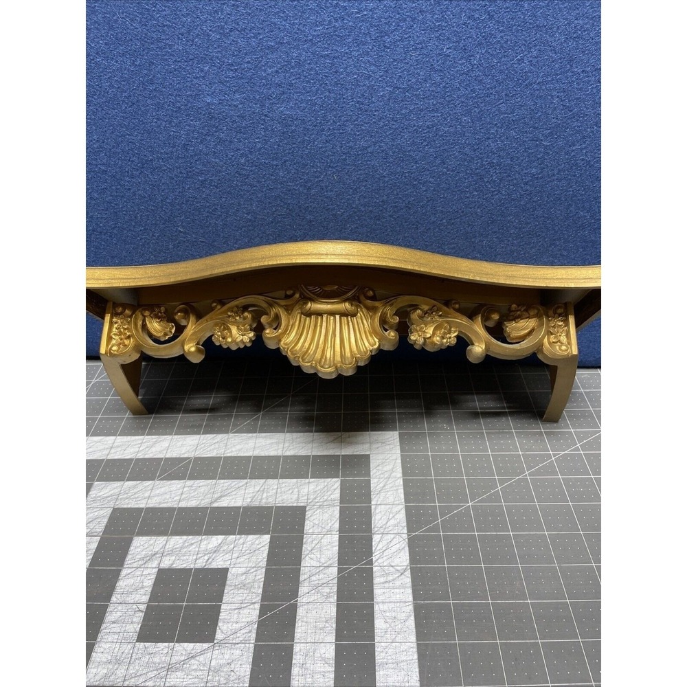 Homco Gold Wall Shelf with Floral Scroll Shell Details Interior 16" USA‎ 3069